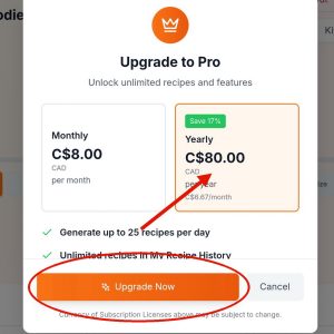 3. Select either "Monthly" or "Yearly" plan (based on the complimentary License type provided to you). Click "Upgrade Now"